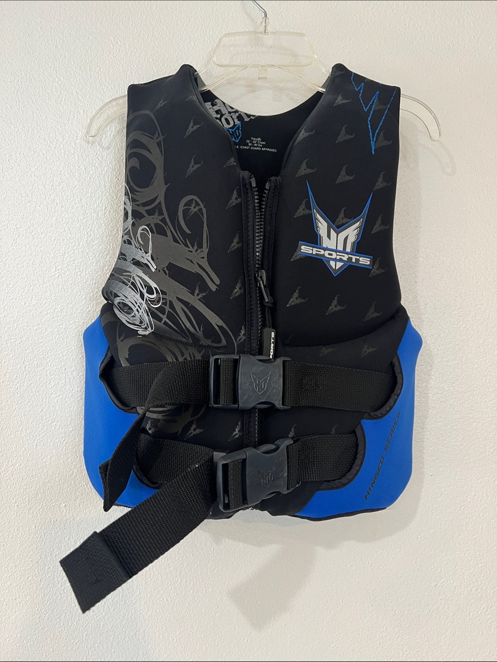 Black & Blue Sports Life Vest with Graphic Logo